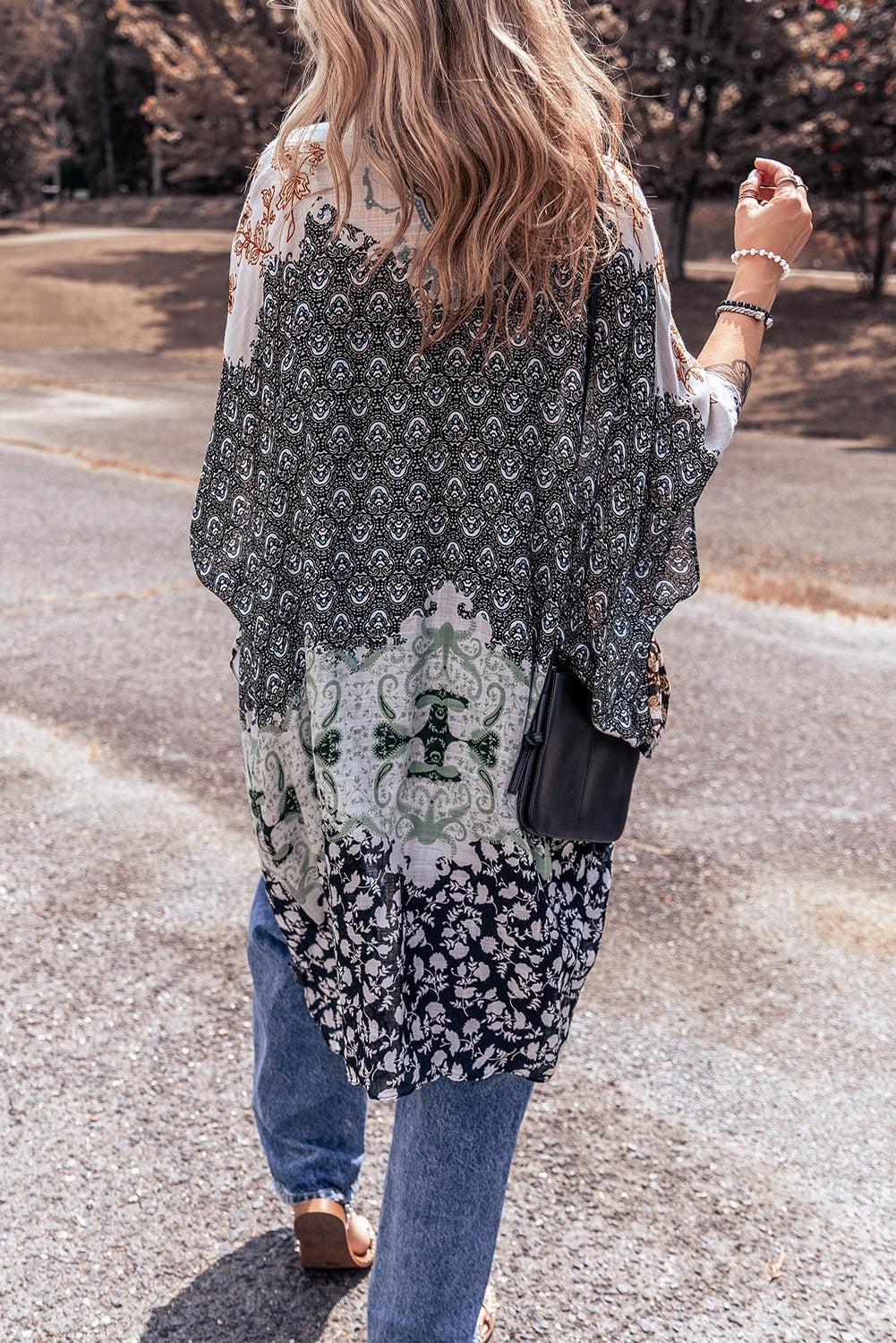 Geometric Printed Half Sleeve Kimono - Sage Her