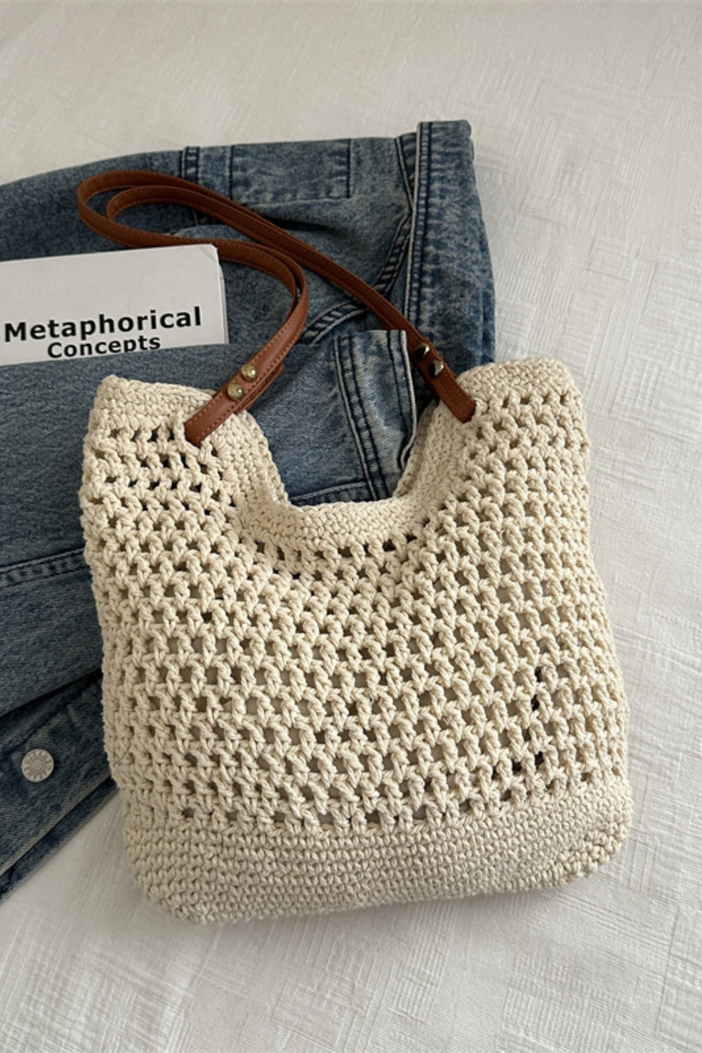 Openwork Woven Tote Bag - Sage Her