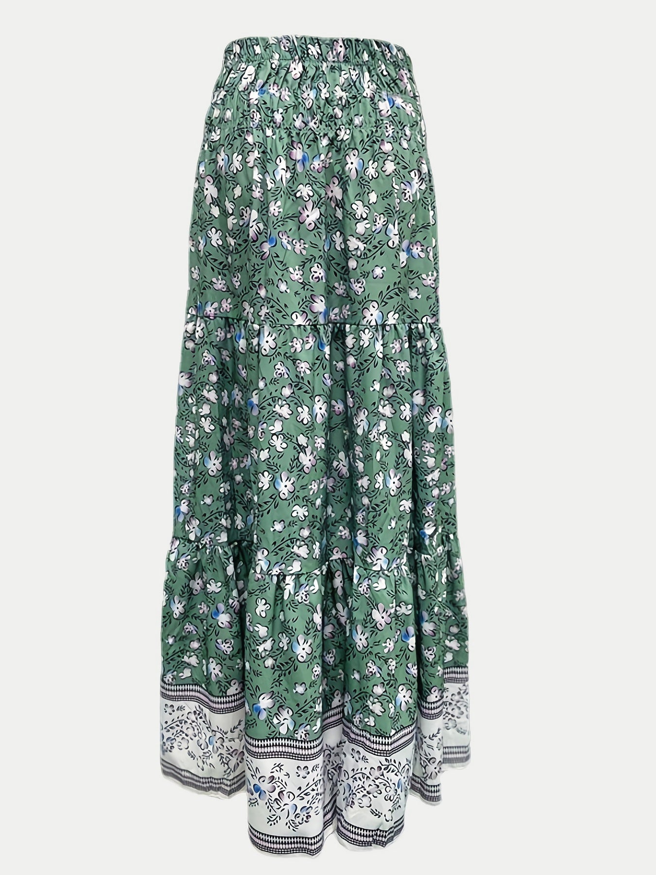 Full Size Tiered Printed Elastic Waist Skirt - Sage Her