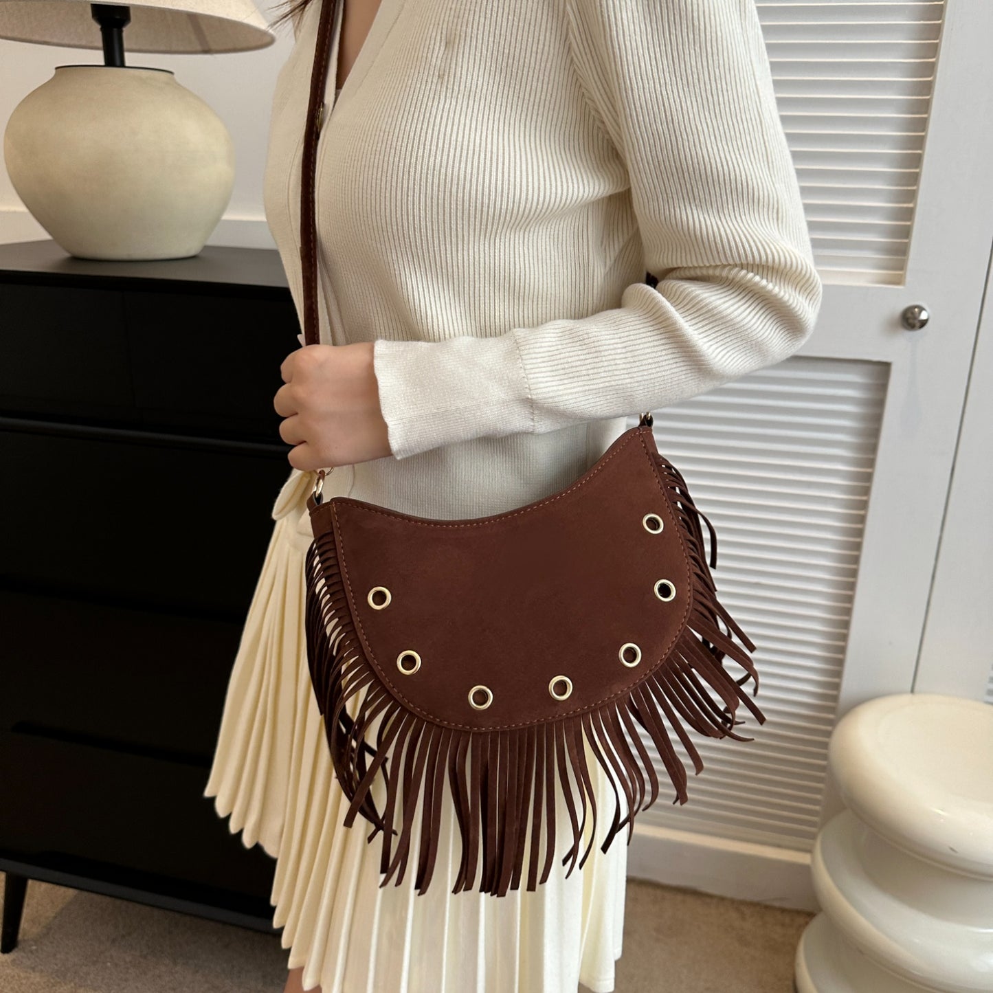 Fringe Detail Crossbody Bag - Sage Her