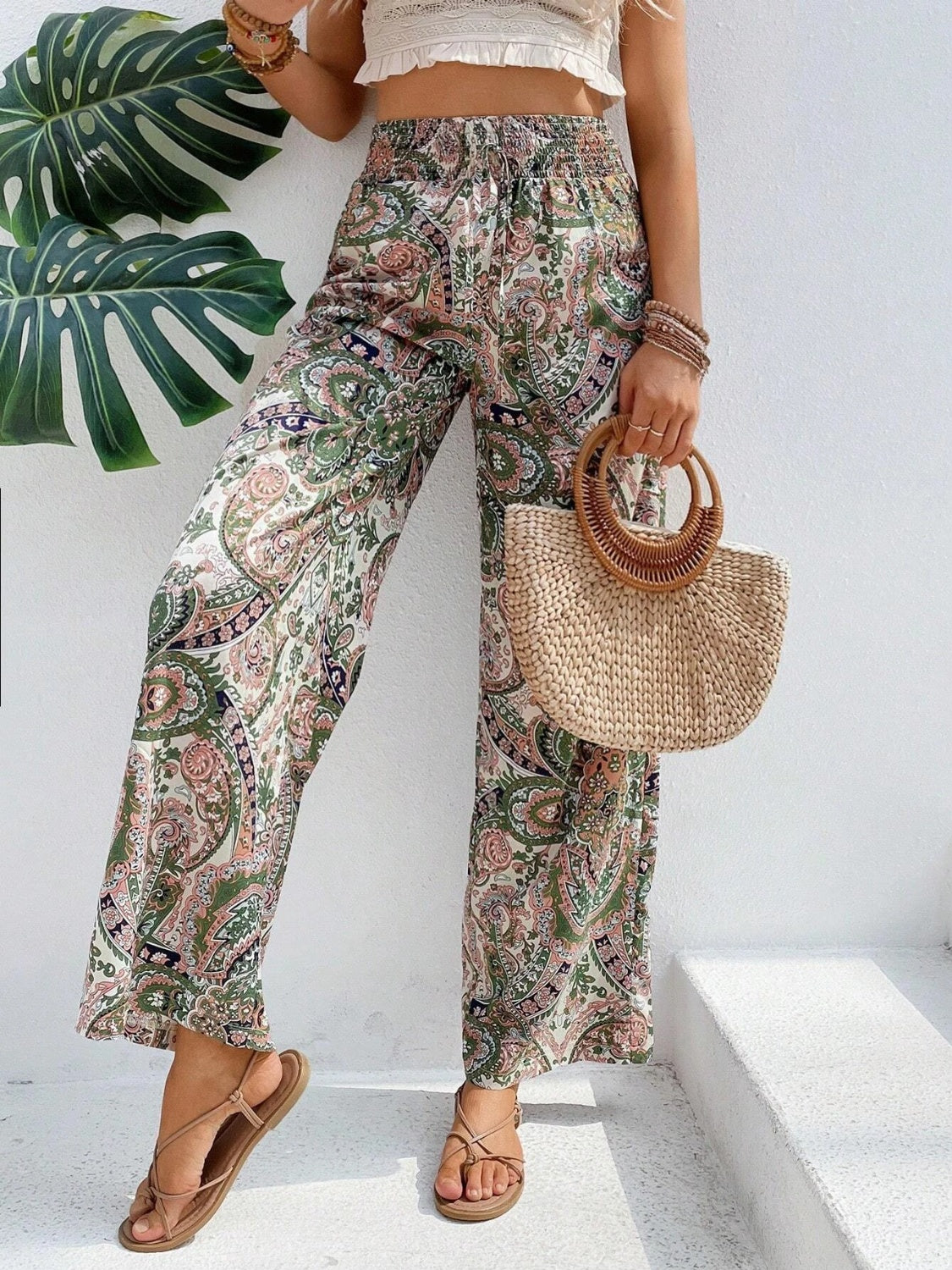 Printed Wide Leg Pants - Sage Her