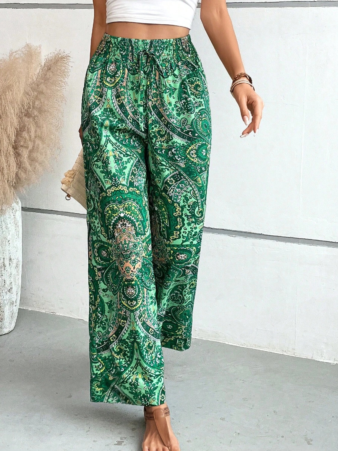 Printed Wide Leg Pants - Sage Her