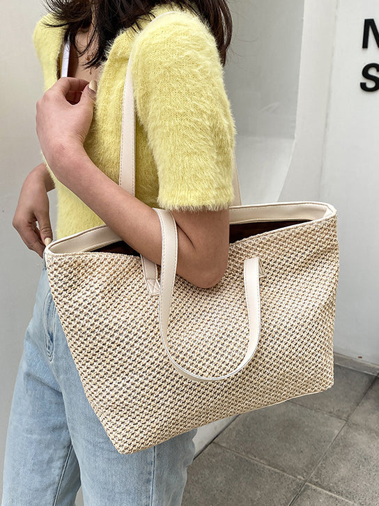 Solid Color Woven Tote Bag - Sage Her