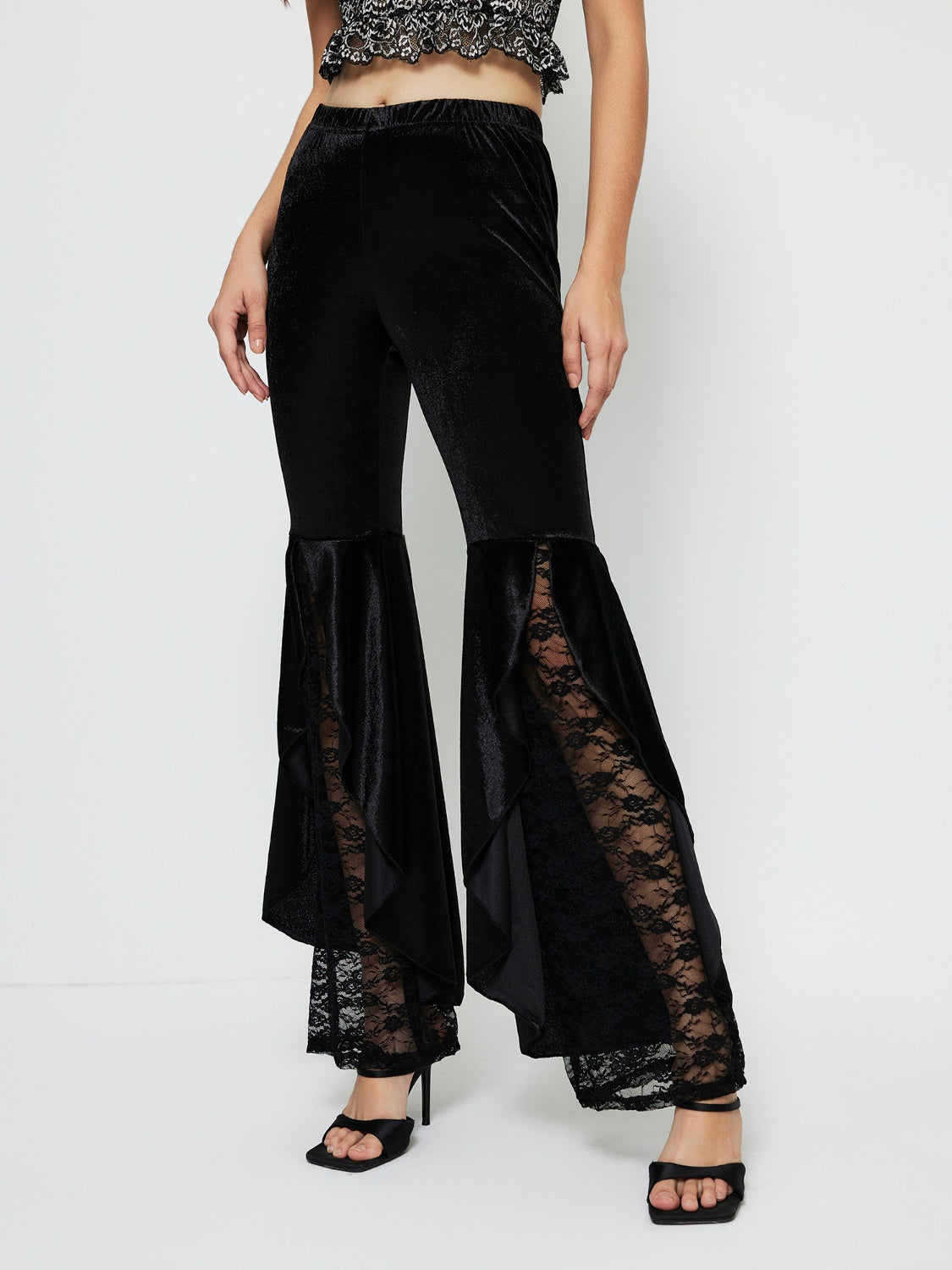 High Waist Lace Flare Pants - Sage Her