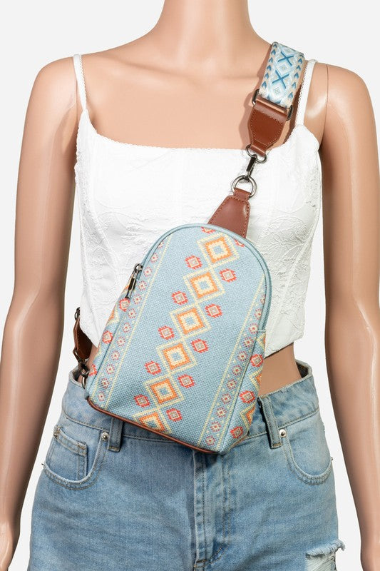 Fame Geometric Wide Strap Crossbody Bag - Sage Her