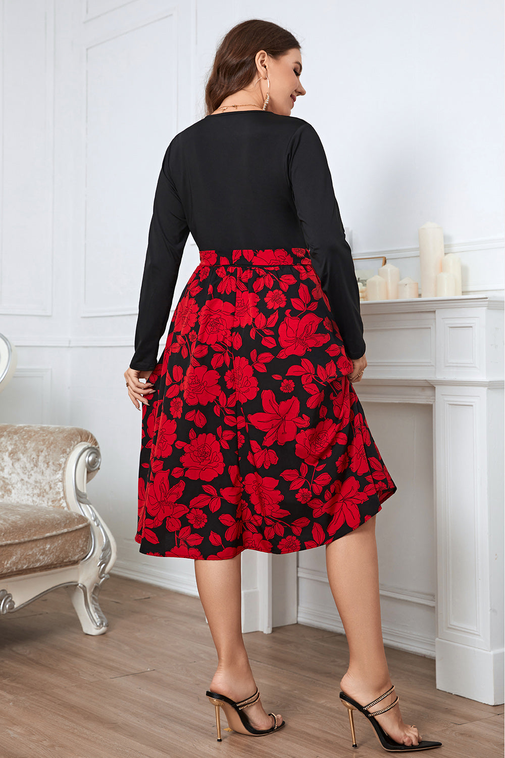 Floral Surplice Neck Long Sleeve Dress