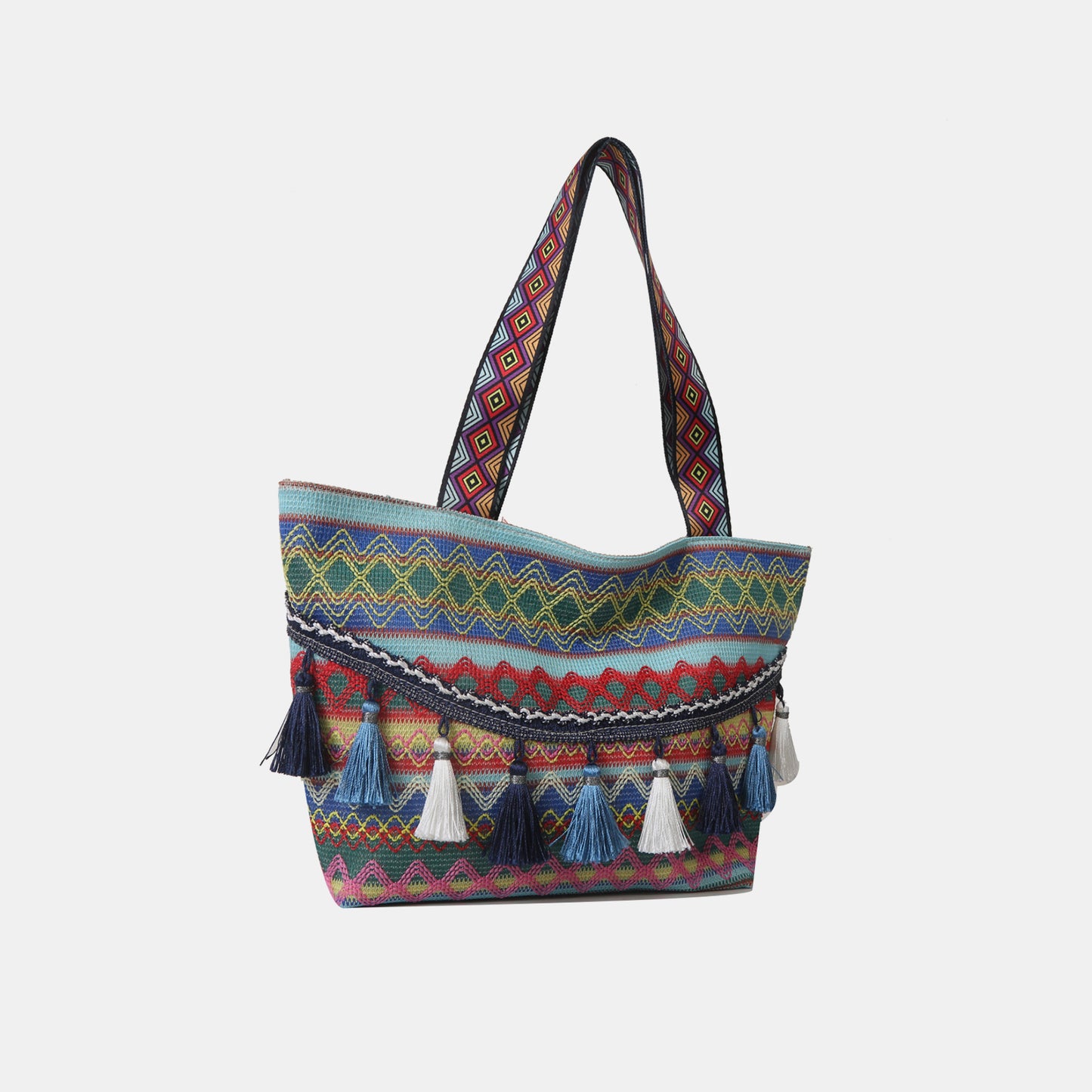 Printed Tassel Detail Tote Bag - Sage Her