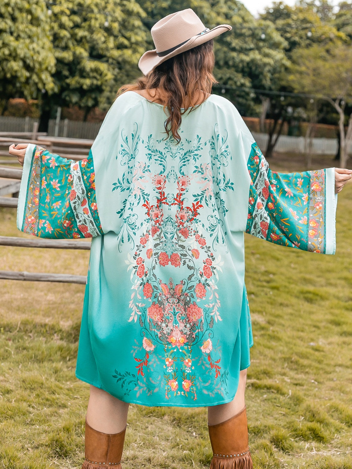 Printed Long Sleeve Kimono - Sage Her