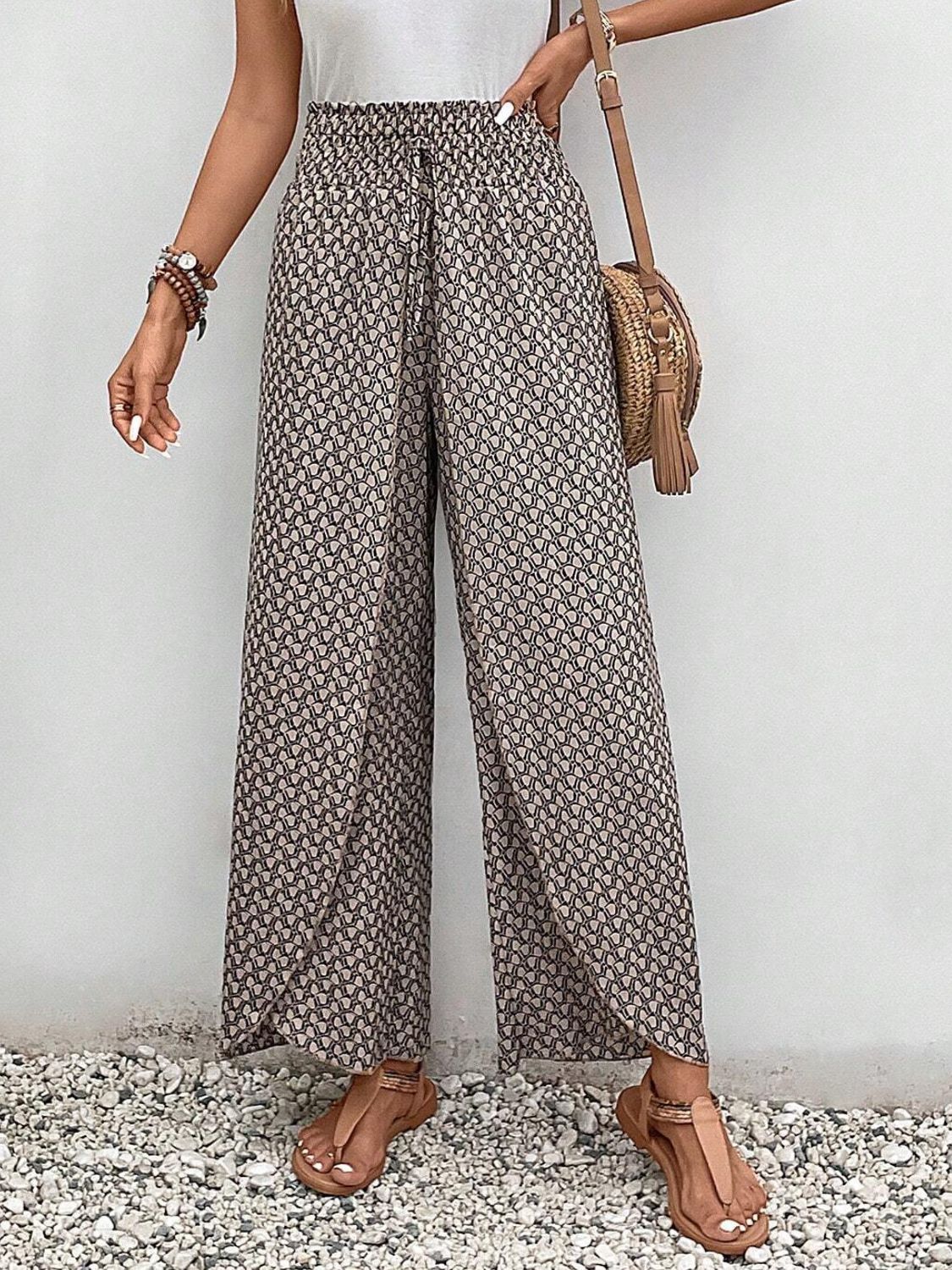 Tied Printed Wide Leg Pants - Sage Her