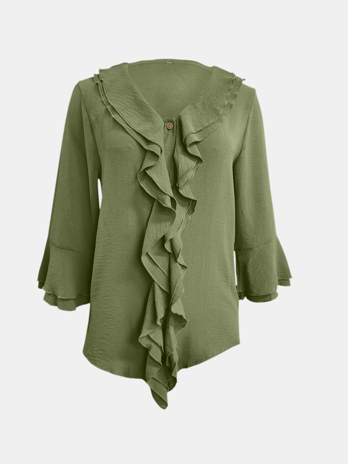 Ruffled V-Neck Flounce Sleeve Blouse - Sage Her