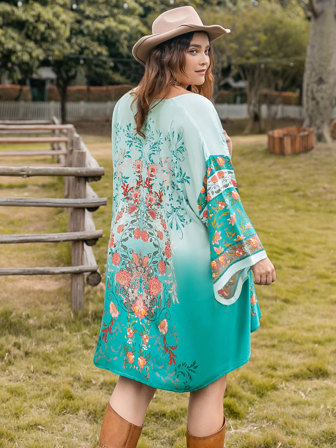 Printed Long Sleeve Kimono - Sage Her