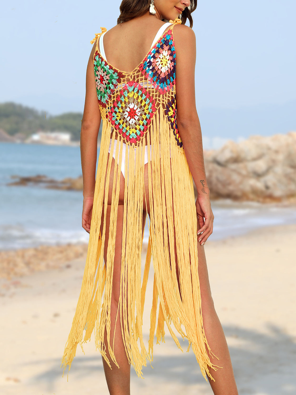 Fringe Spaghetti Strap Cover-Up - Sage Her