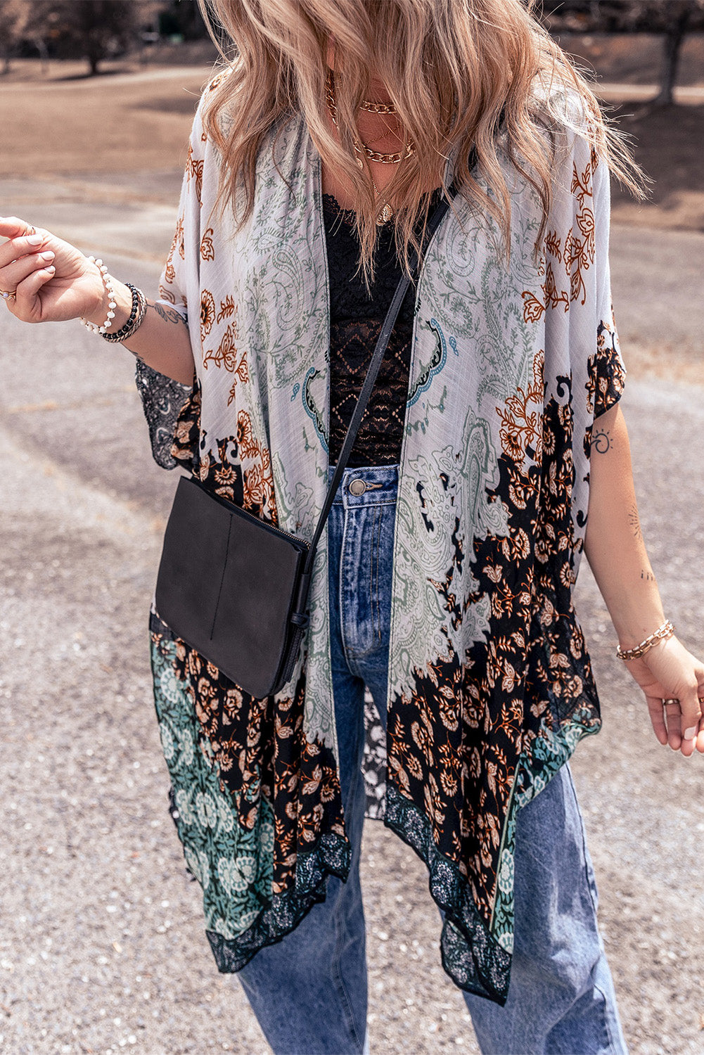 Geometric Printed Half Sleeve Kimono - Sage Her