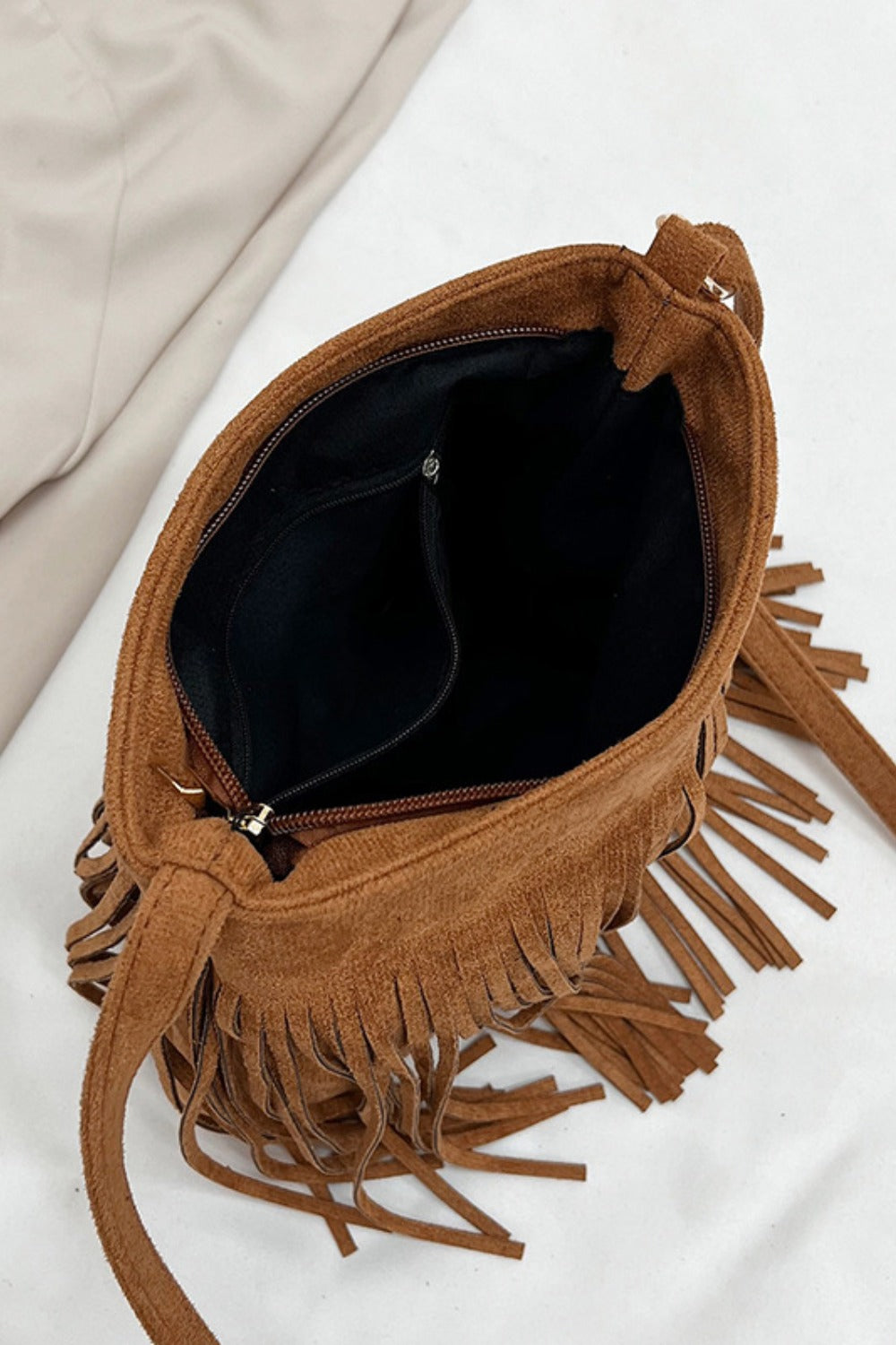 Suede Fringe Shoulder Bag - Sage Her