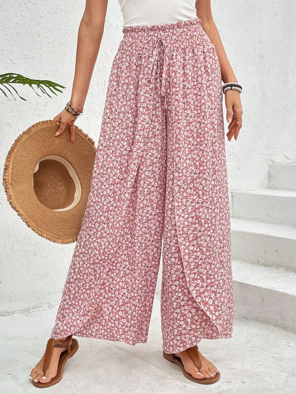 Tied Printed Wide Leg Pants - Sage Her