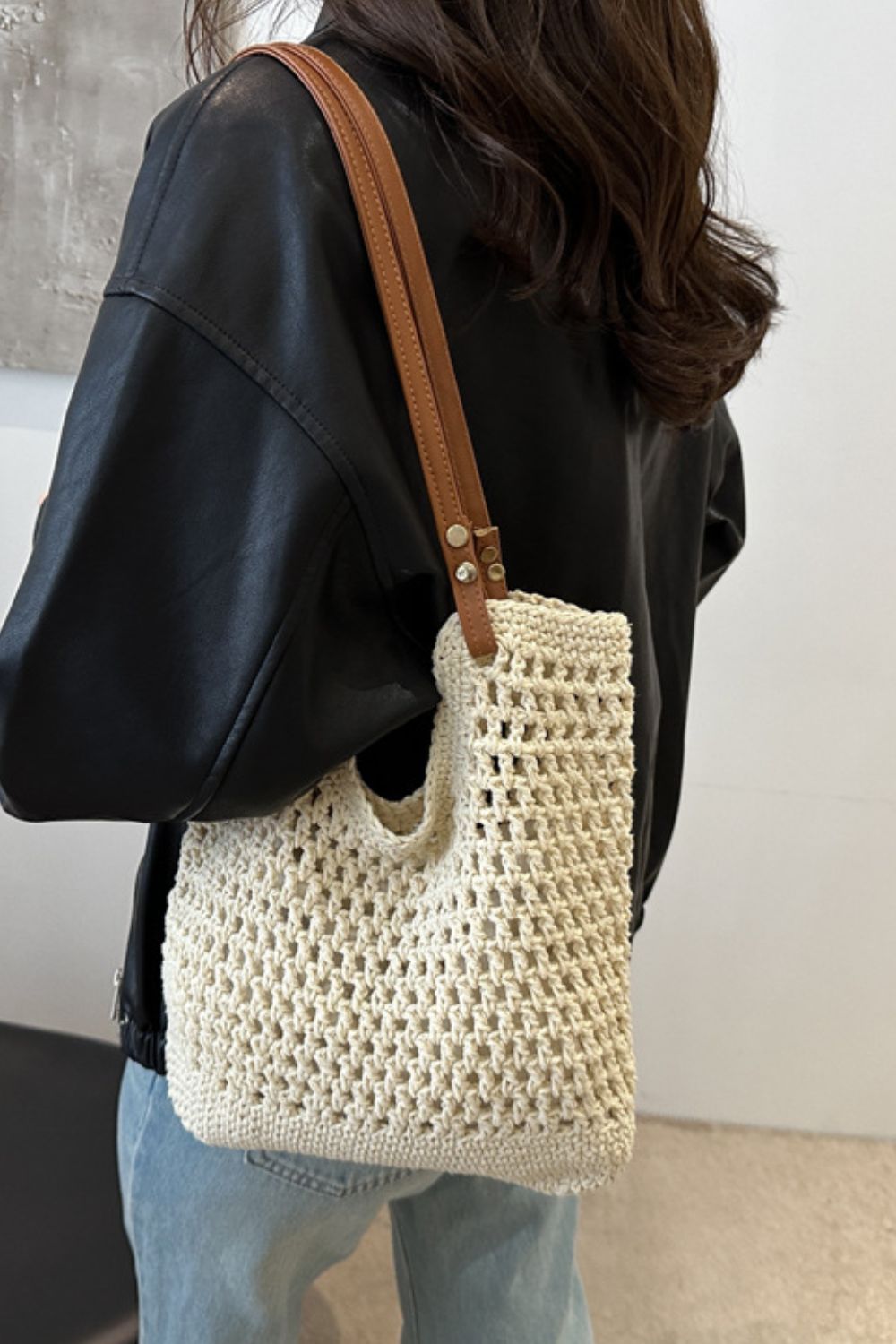 Openwork Woven Tote Bag - Sage Her