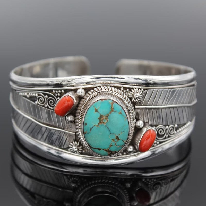 Artificial Turquoise Alloy Open Bracelet - Sage Her