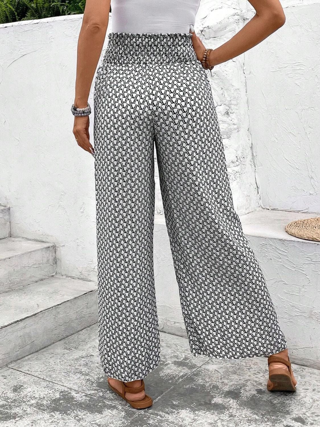 Tied Printed Wide Leg Pants - Sage Her