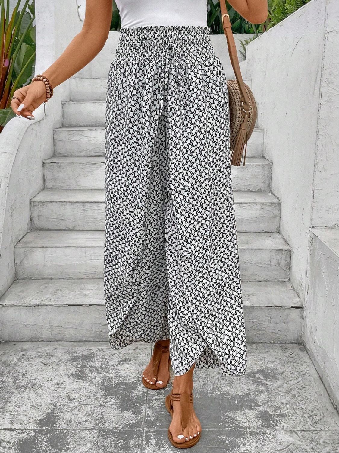 Tied Printed Wide Leg Pants - Sage Her