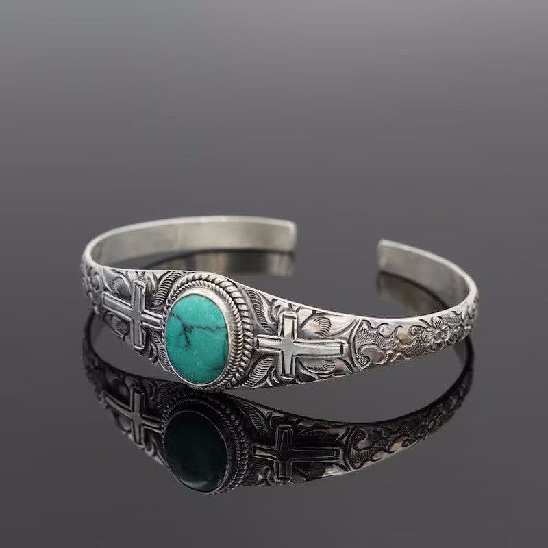 Artificial Turquoise Alloy Open Bracelet - Sage Her