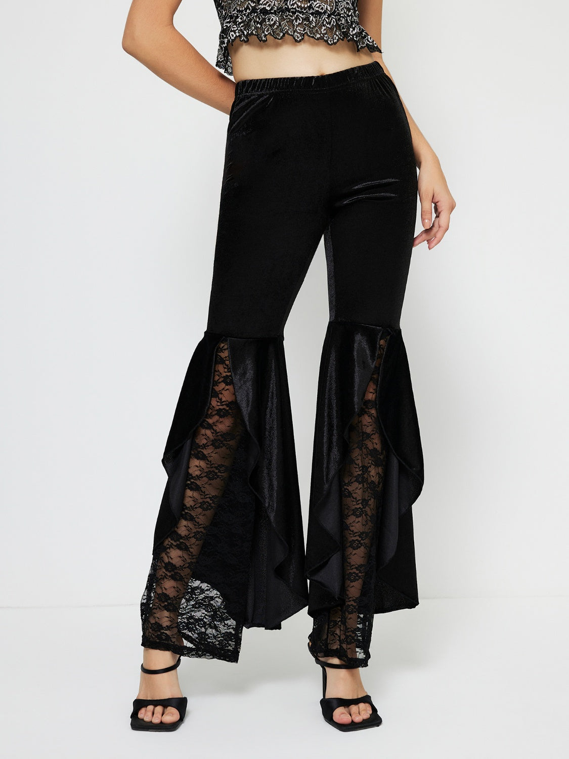 High Waist Lace Flare Pants - Sage Her