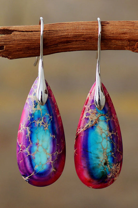 Handmade Teardrop Shape Natural Stone Dangle Earrings - Sage Her