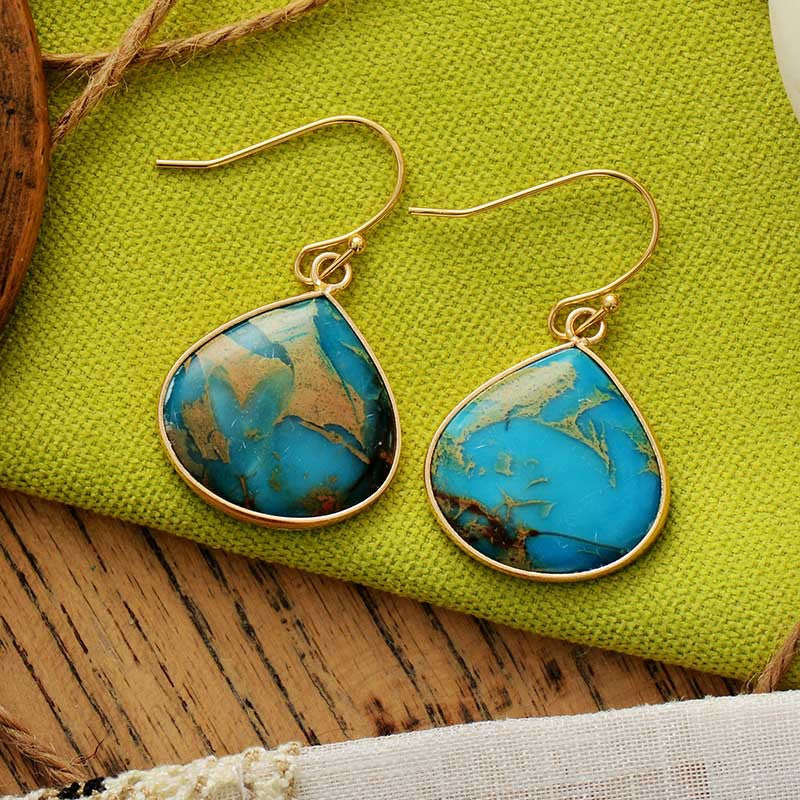 18K Gold-Plated Natural Stone Earrings - Sage Her