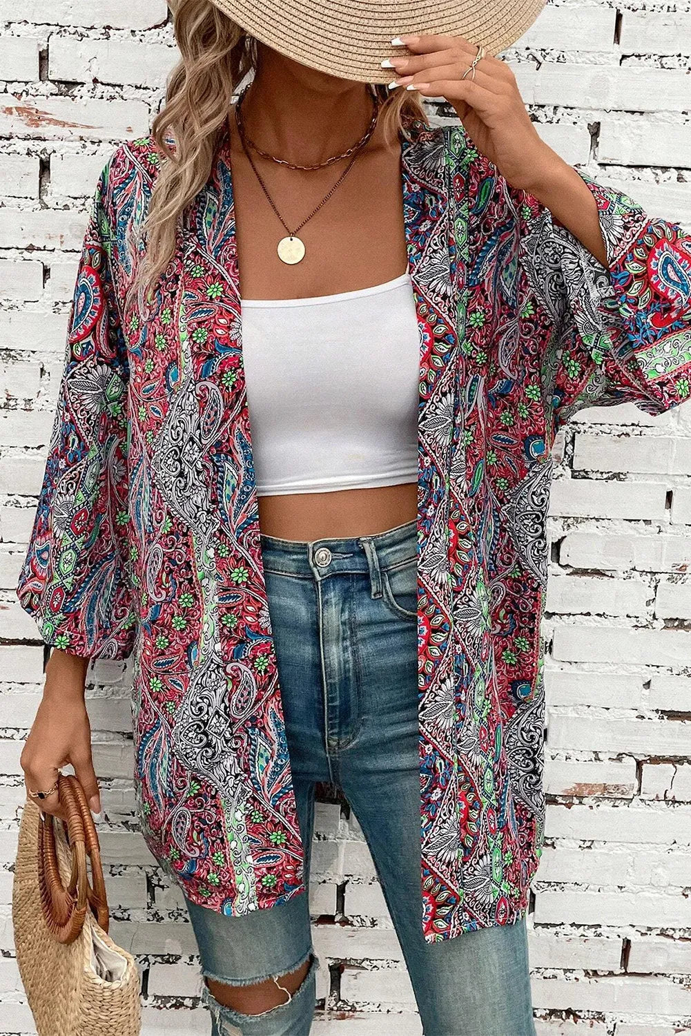 Geometric Printed Kimono - Sage Her