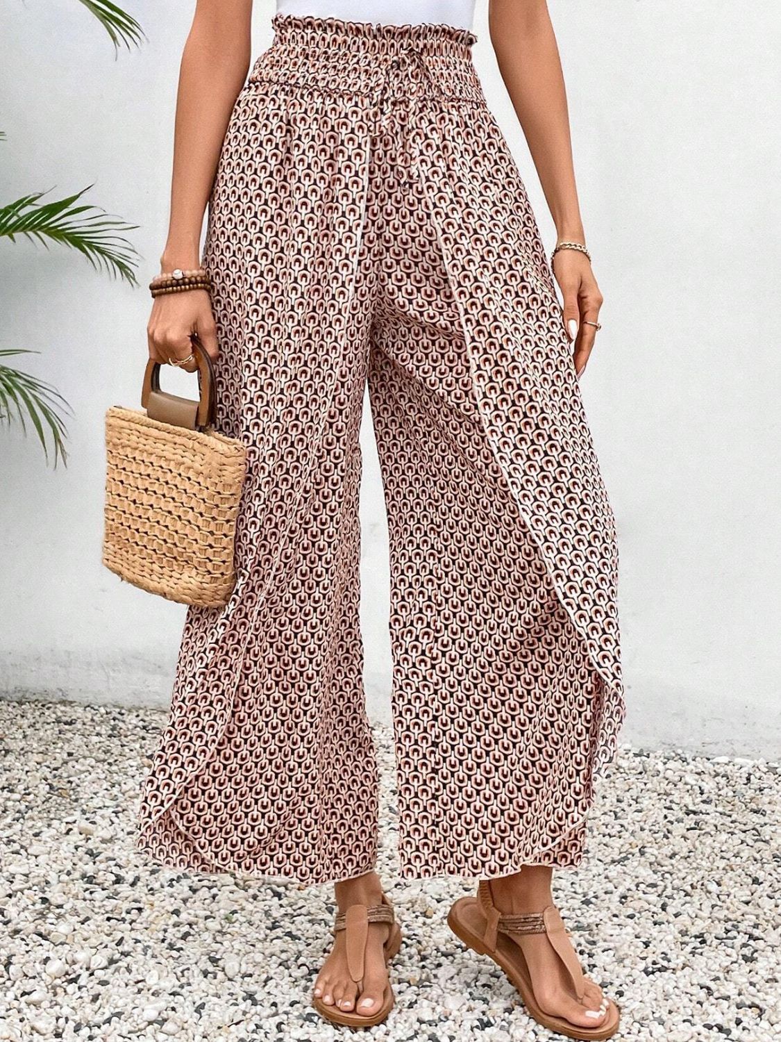 Tied Printed Wide Leg Pants - Sage Her