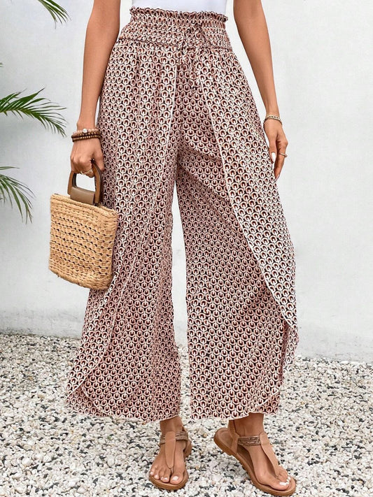 Tied Printed Wide Leg Pants - Sage Her