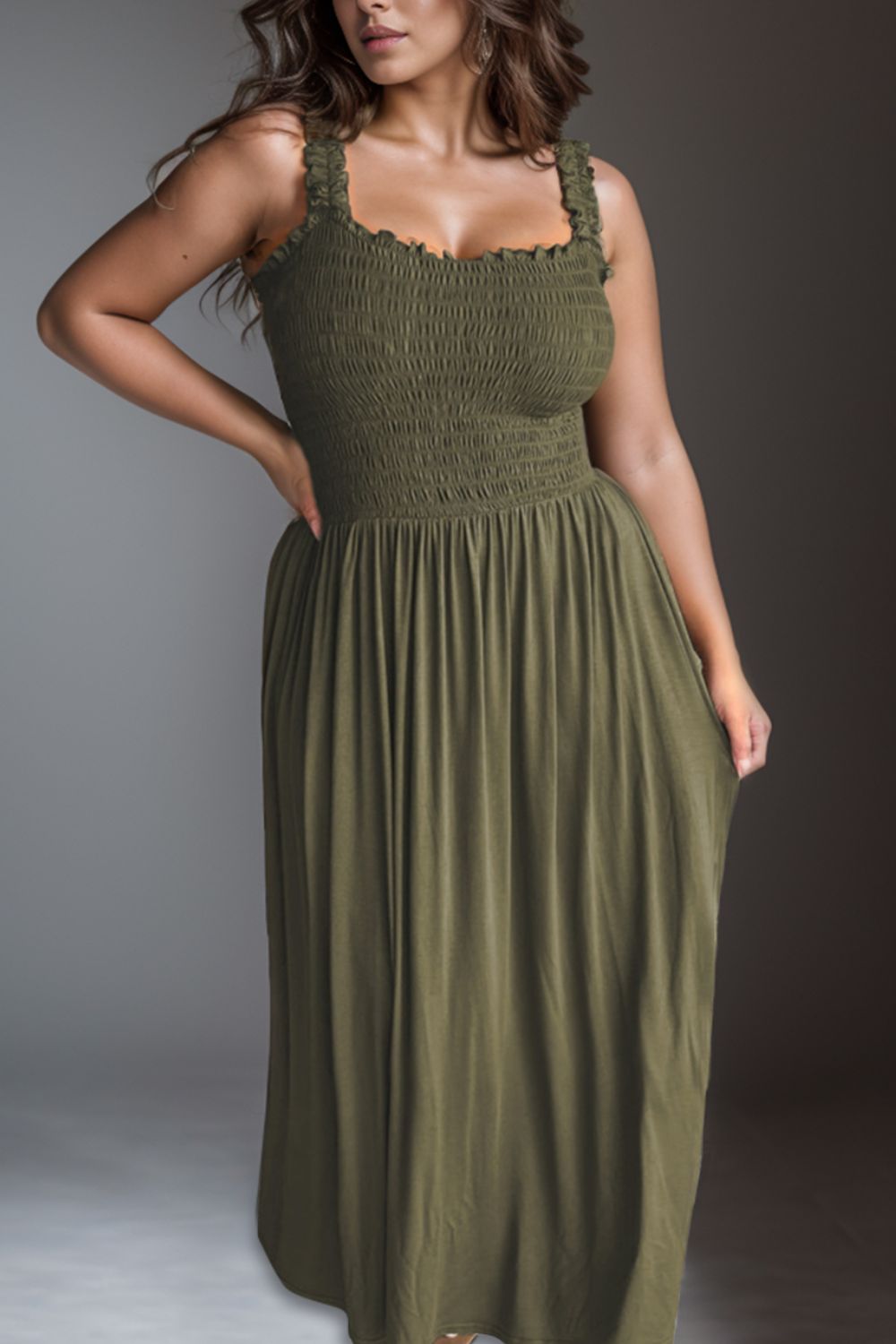 Smocked Square Neck Maxi Dress - Sage Her