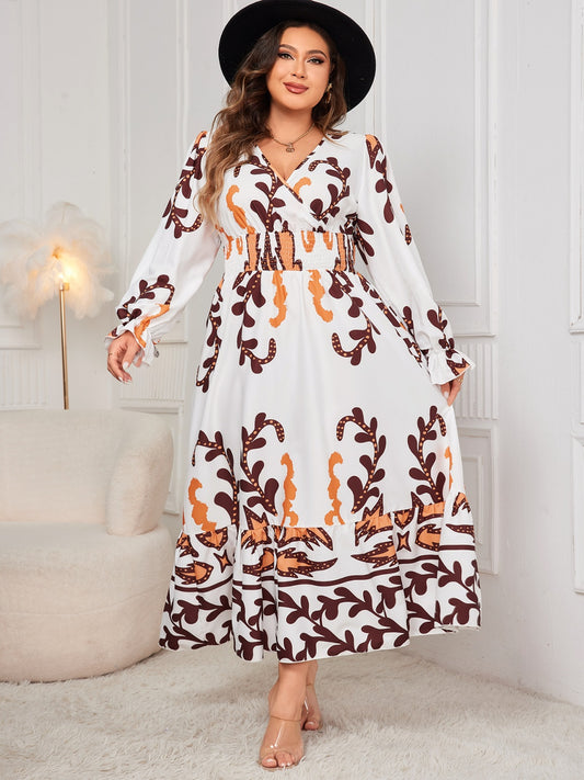 Honey Printed Surplice Flounce Sleeve Dress - Sage Her