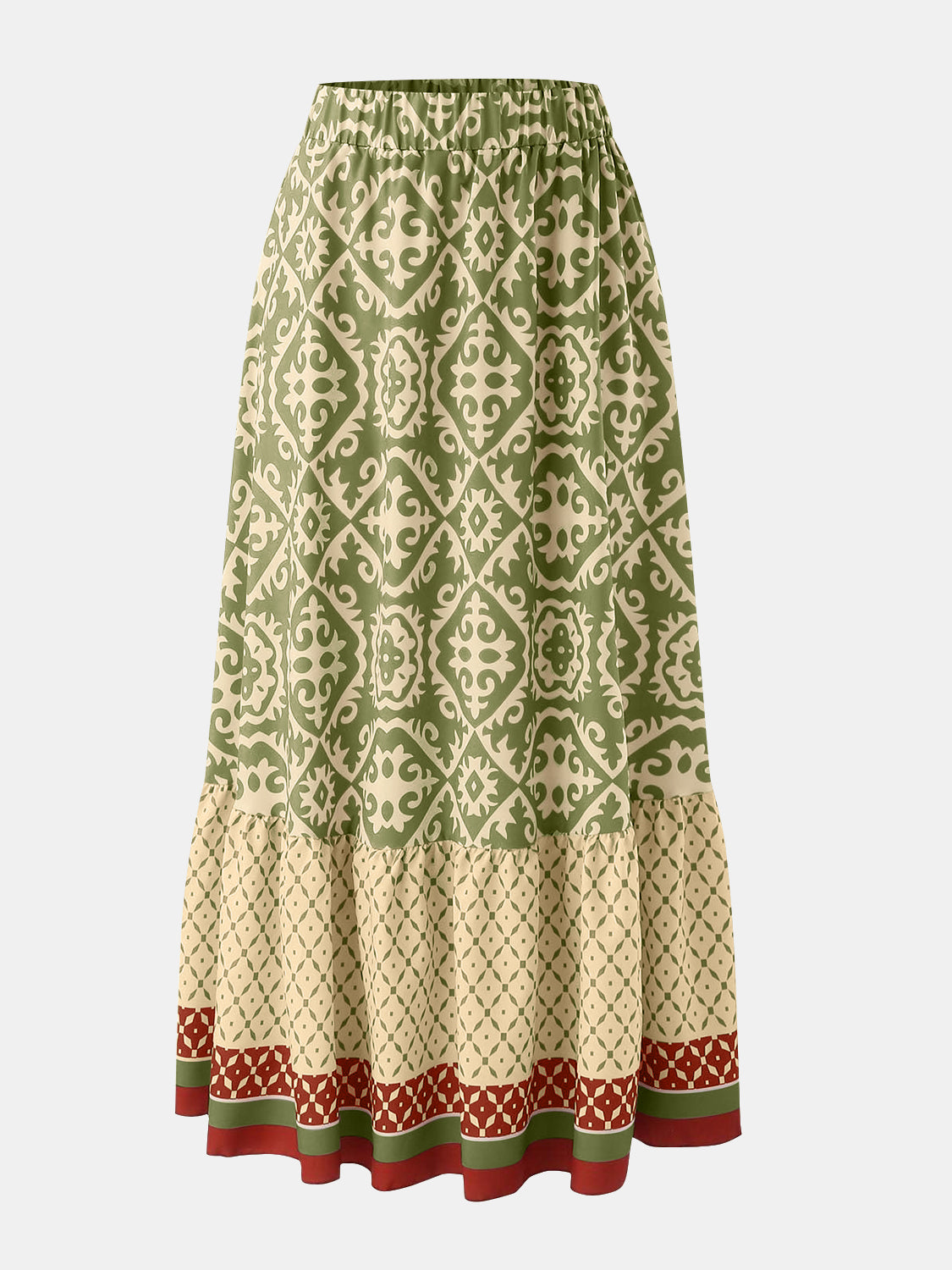 Geometric Elastic Waist Maxi Skirt - Sage Her