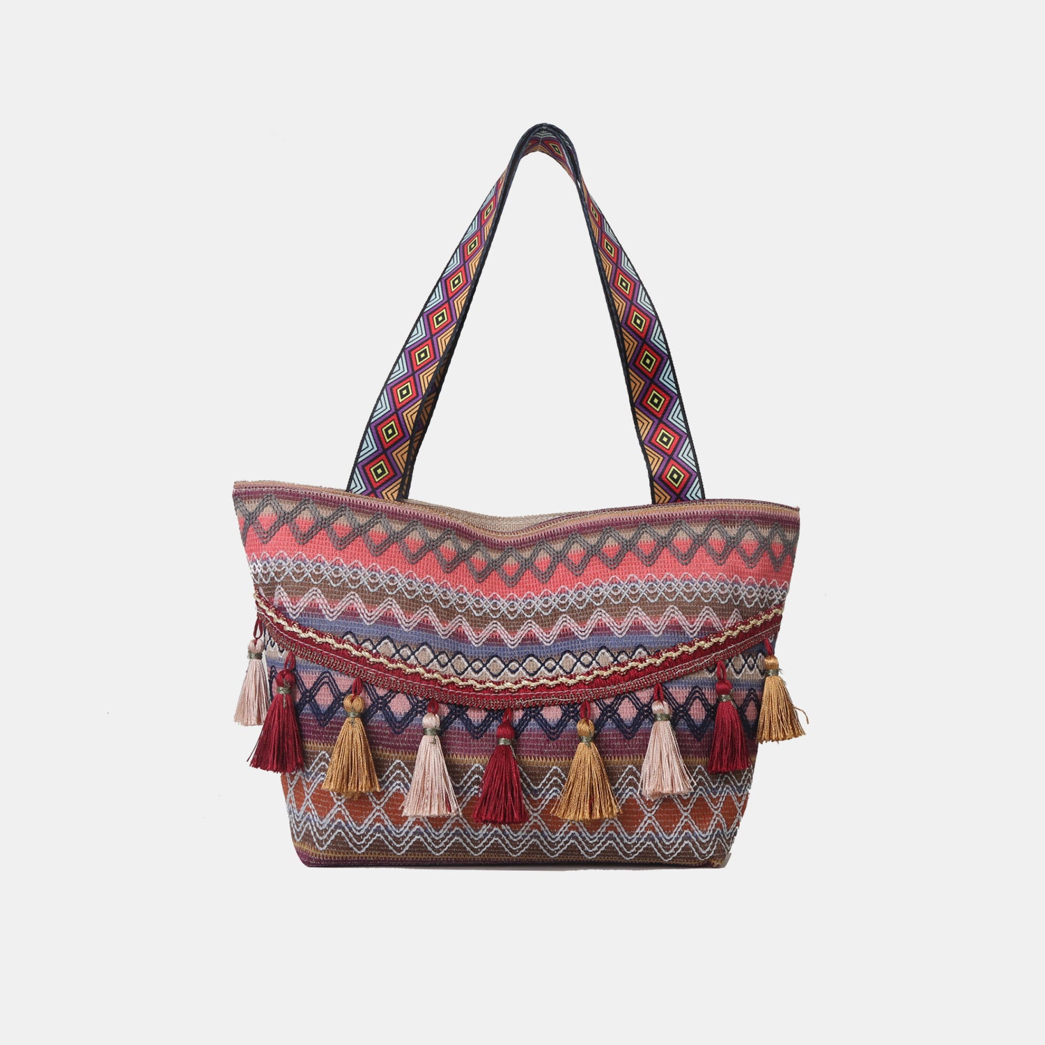 Printed Tassel Detail Tote Bag - Sage Her