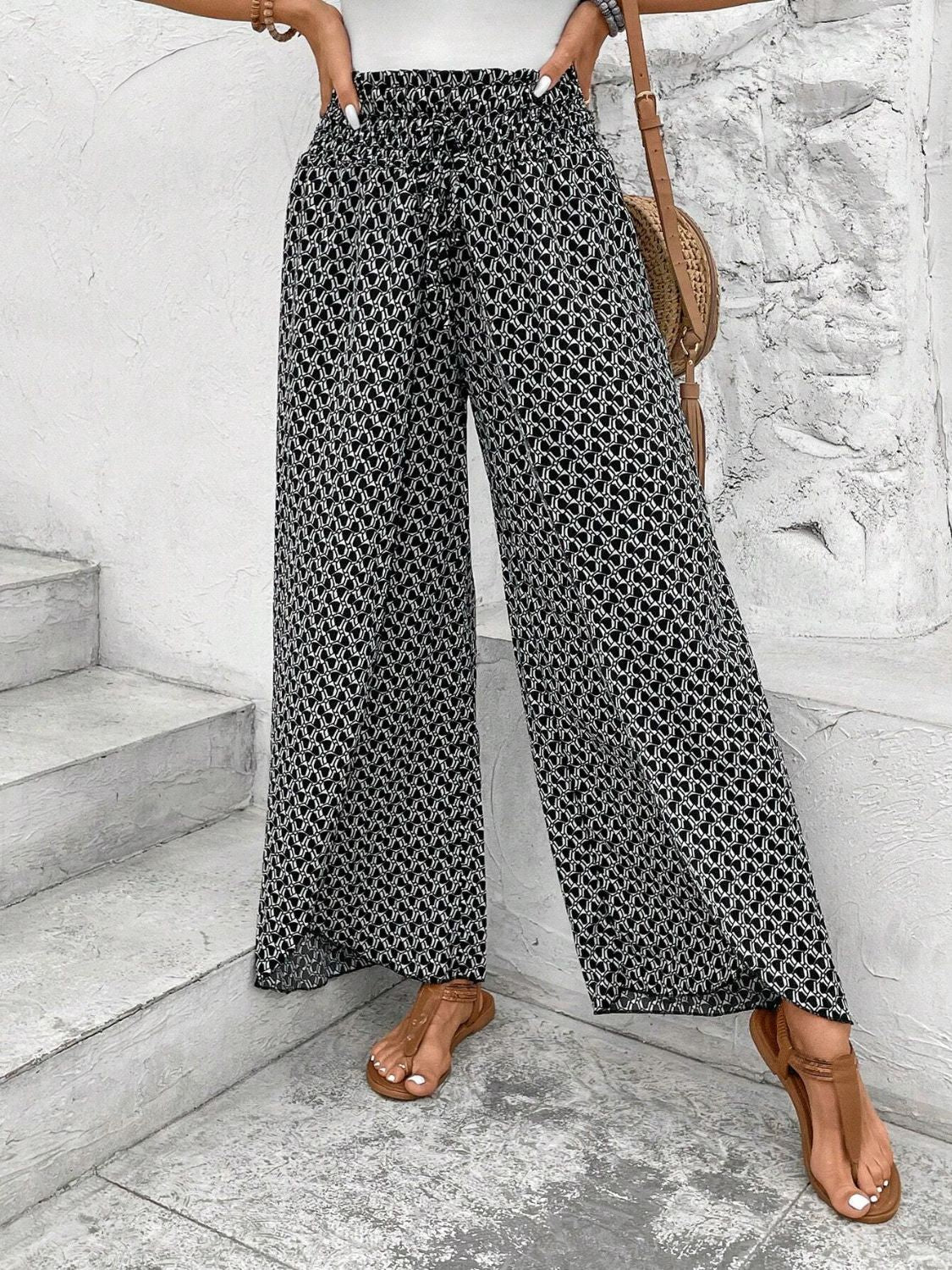 Tied Printed Wide Leg Pants - Sage Her