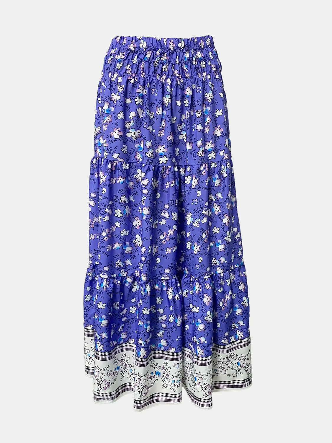 Full Size Tiered Printed Elastic Waist Skirt - Sage Her