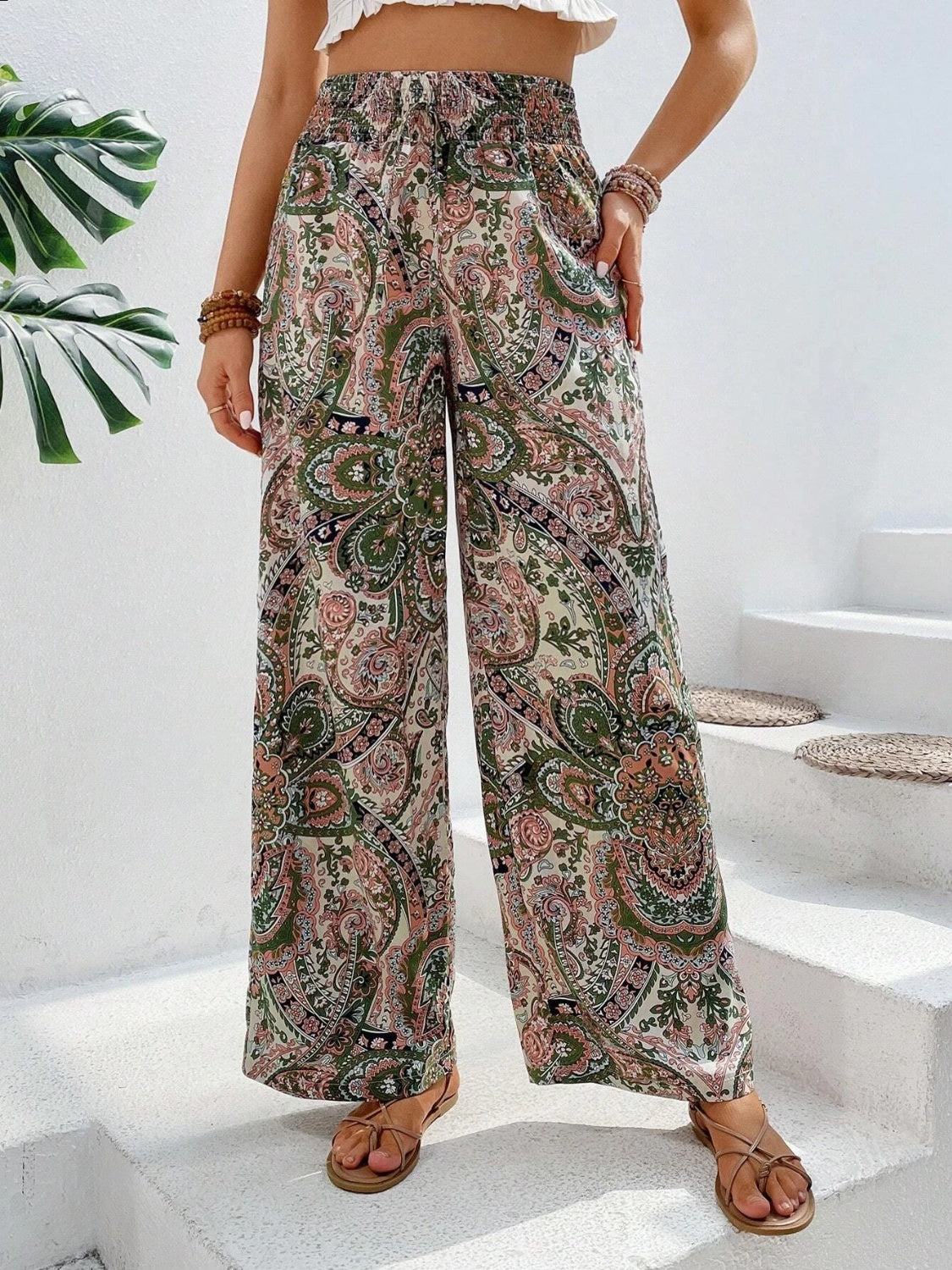 Printed Wide Leg Pants - Sage Her