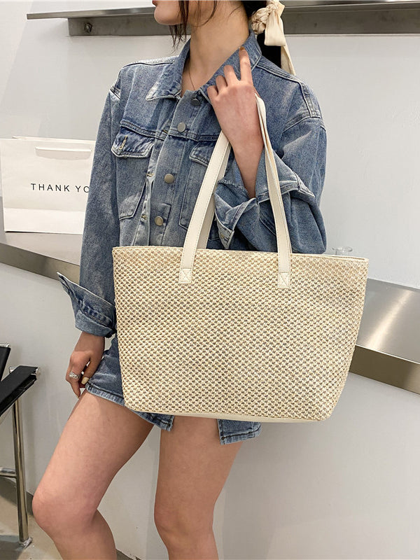 Solid Color Woven Tote Bag - Sage Her