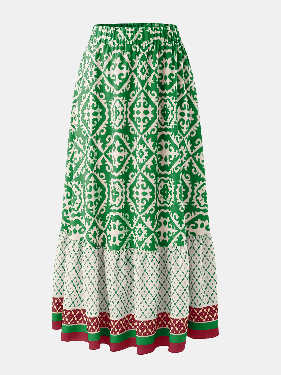 Geometric Elastic Waist Maxi Skirt - Sage Her