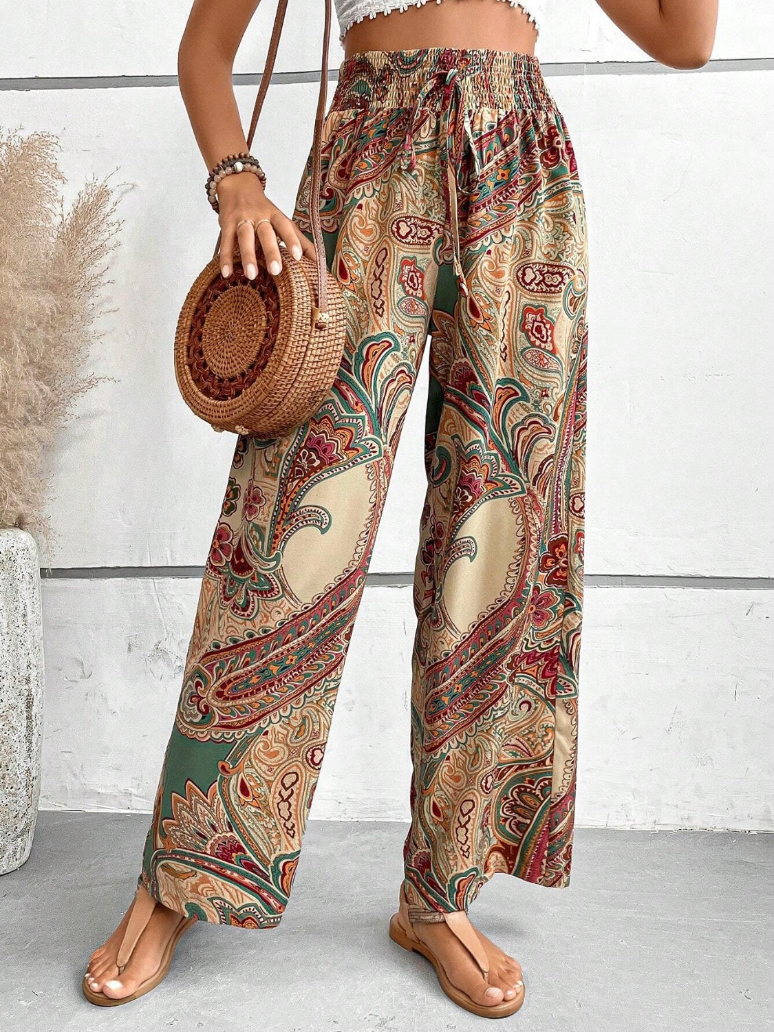 Printed Wide Leg Pants - Sage Her