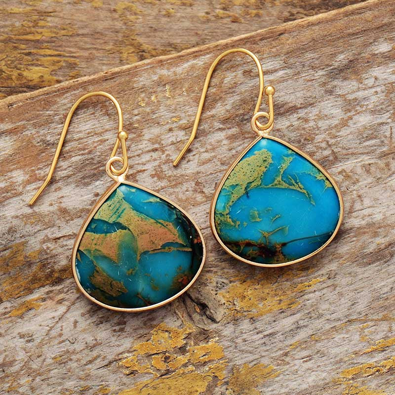 18K Gold-Plated Natural Stone Earrings - Sage Her