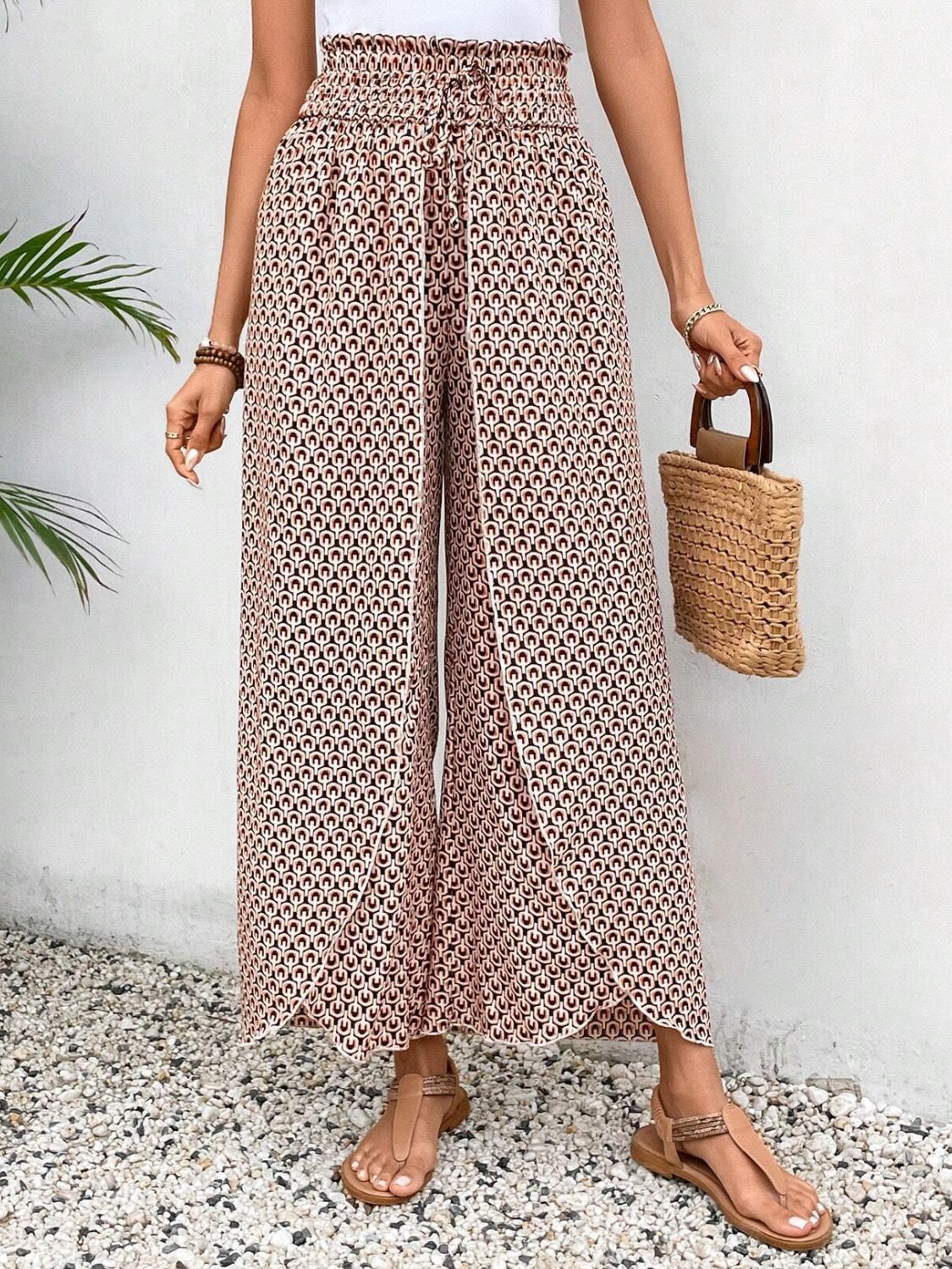 Tied Printed Wide Leg Pants - Sage Her