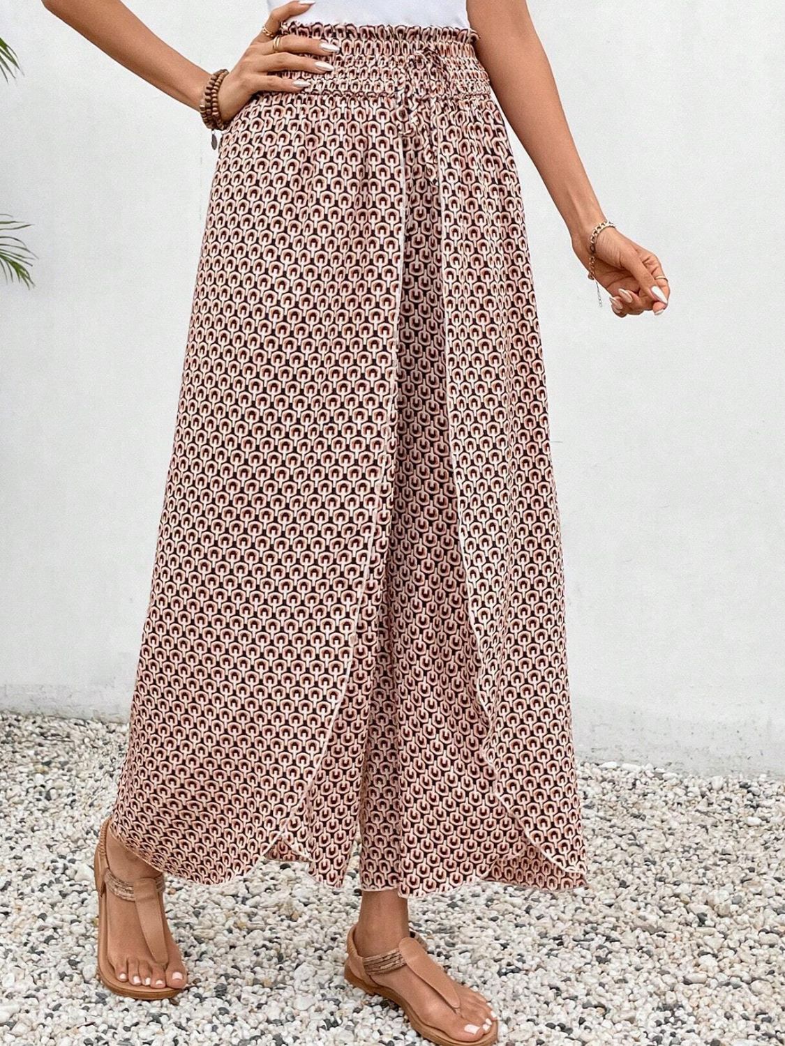 Tied Printed Wide Leg Pants - Sage Her