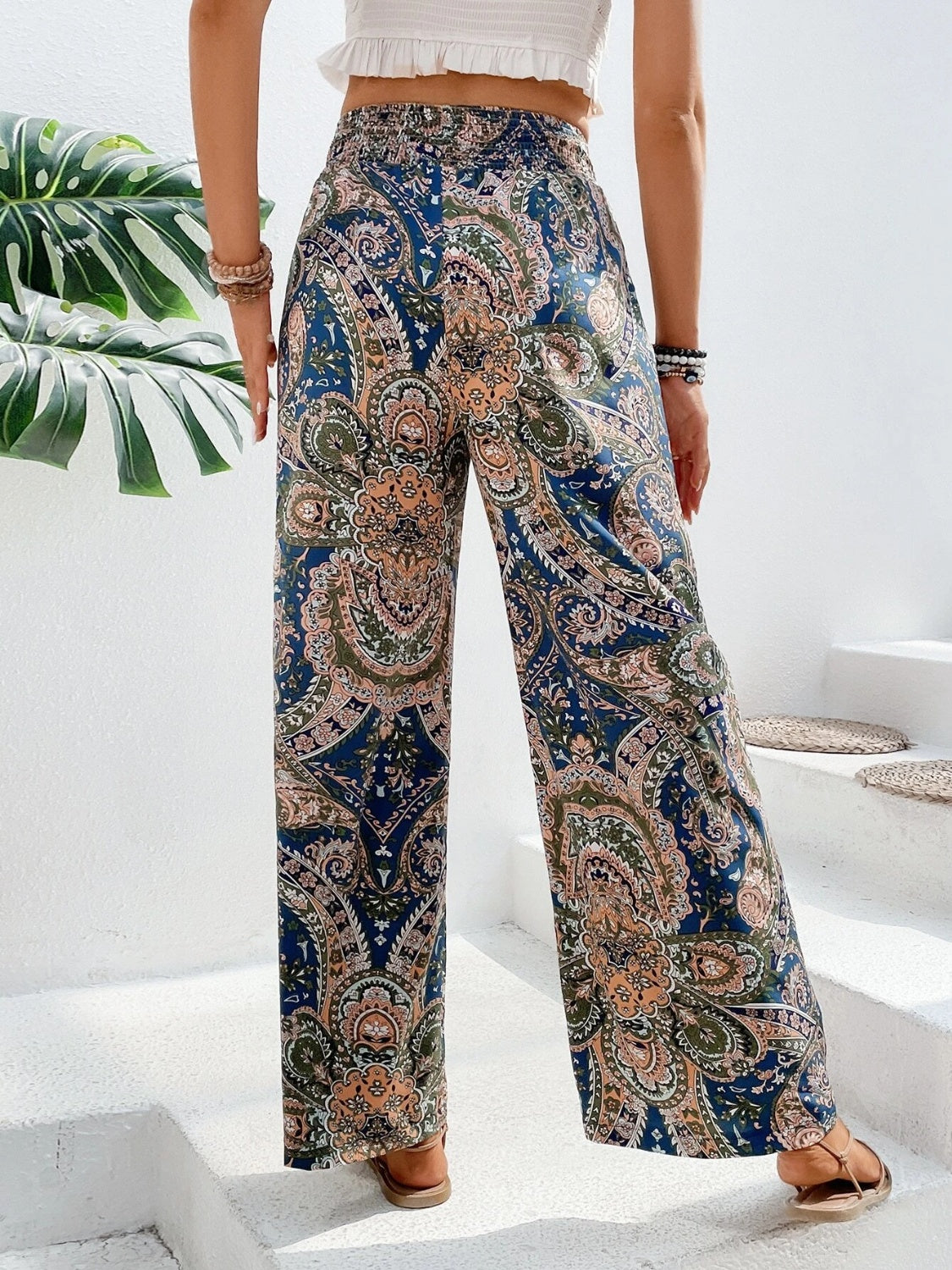 Printed Wide Leg Pants - Sage Her