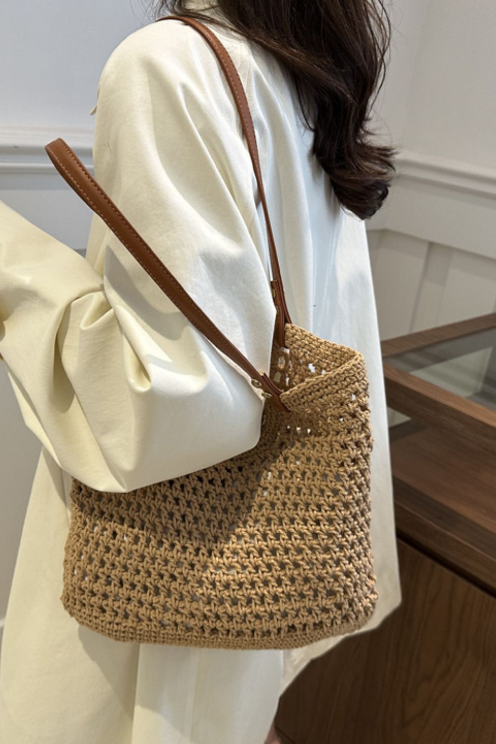 Openwork Woven Tote Bag - Sage Her