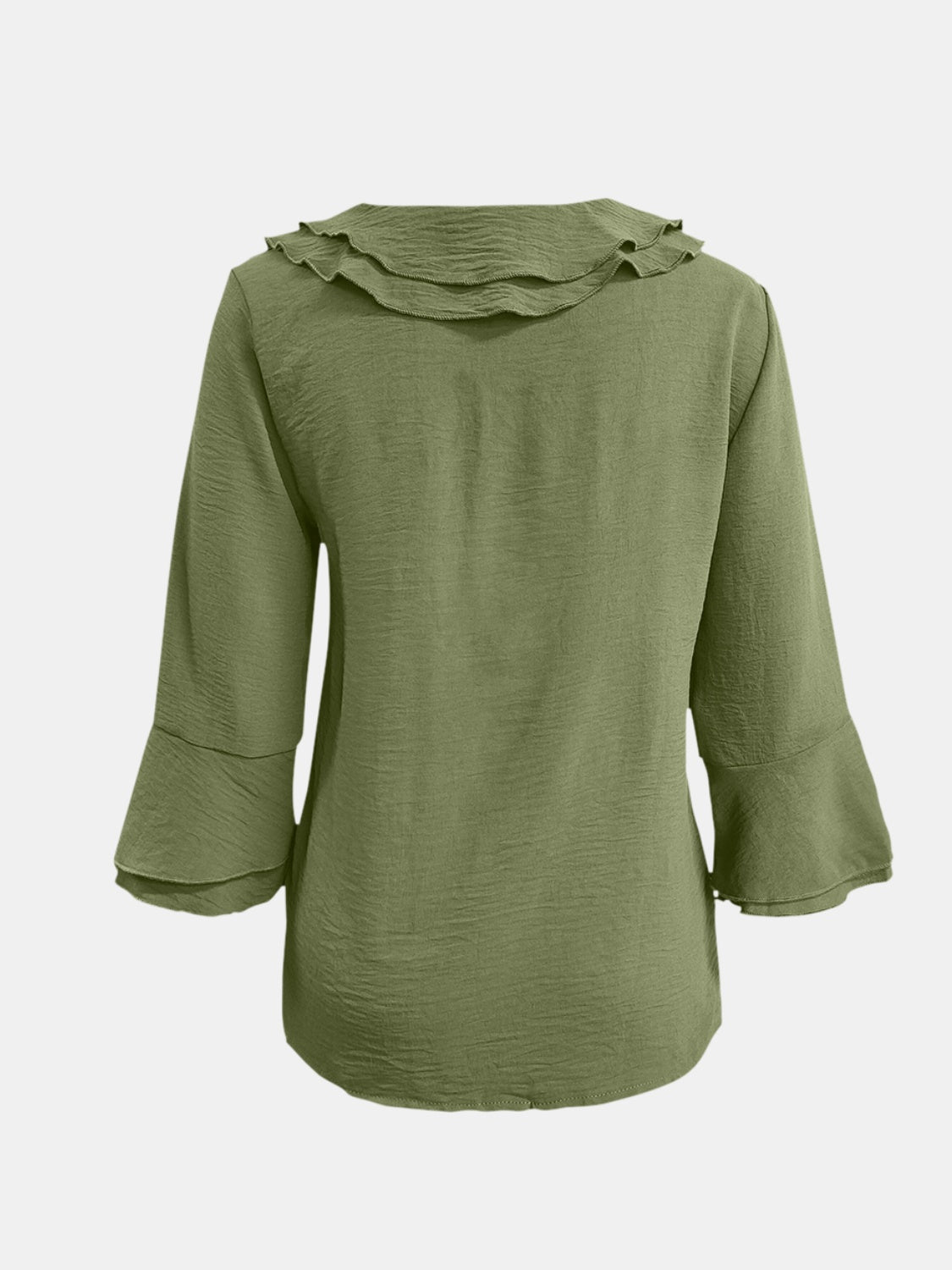 Ruffled V-Neck Flounce Sleeve Blouse - Sage Her