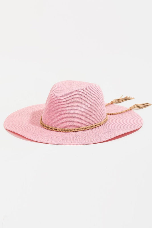 Fame Straw Braided Rope Strap Fedora Hat - Sage Her