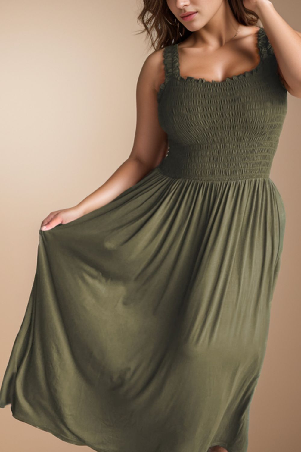 Smocked Square Neck Maxi Dress - Sage Her