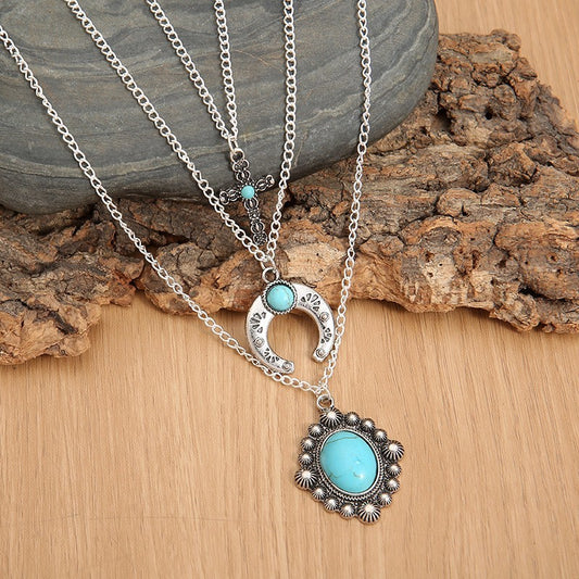 Artificial Turquoise Alloy Three-Layered Necklace - Sage Her