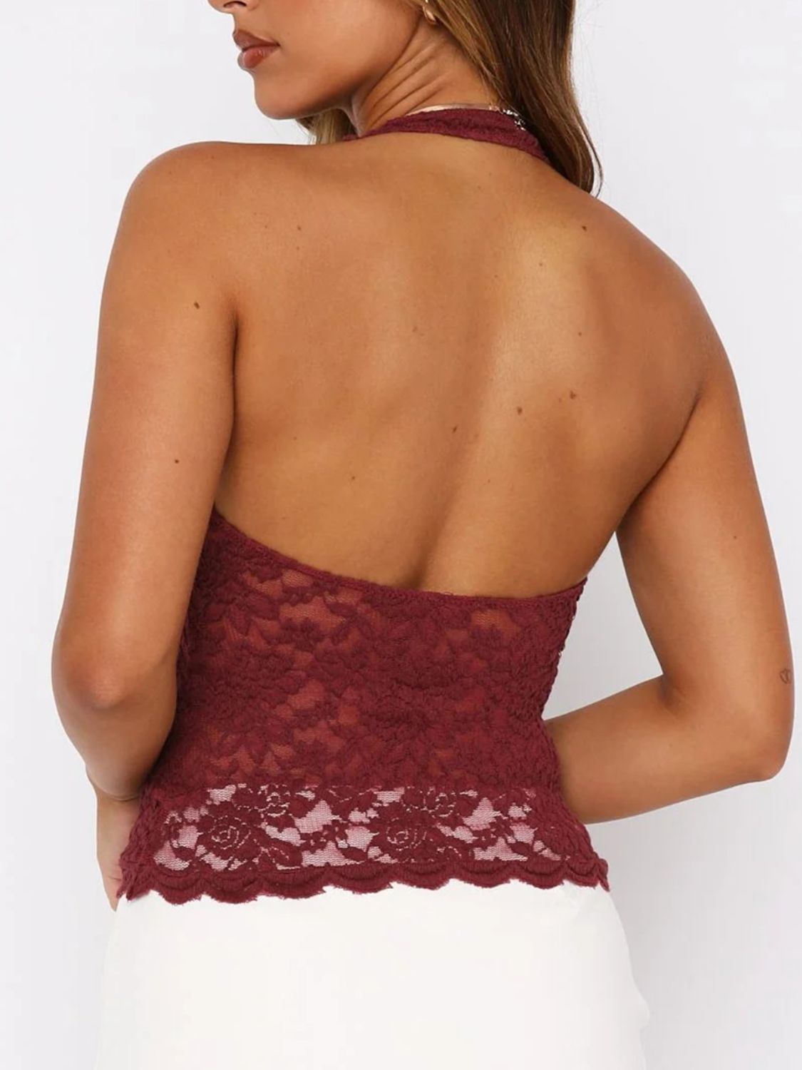 Lace Backless Halter Neck Cami - Sage Her